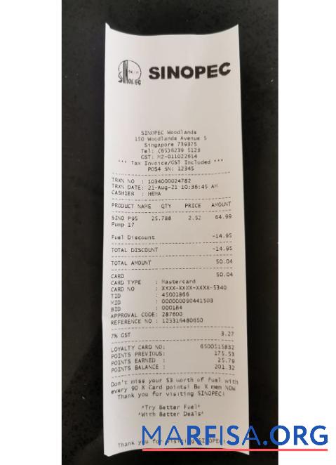 Realistic Sinopec corporation payment receipt sample